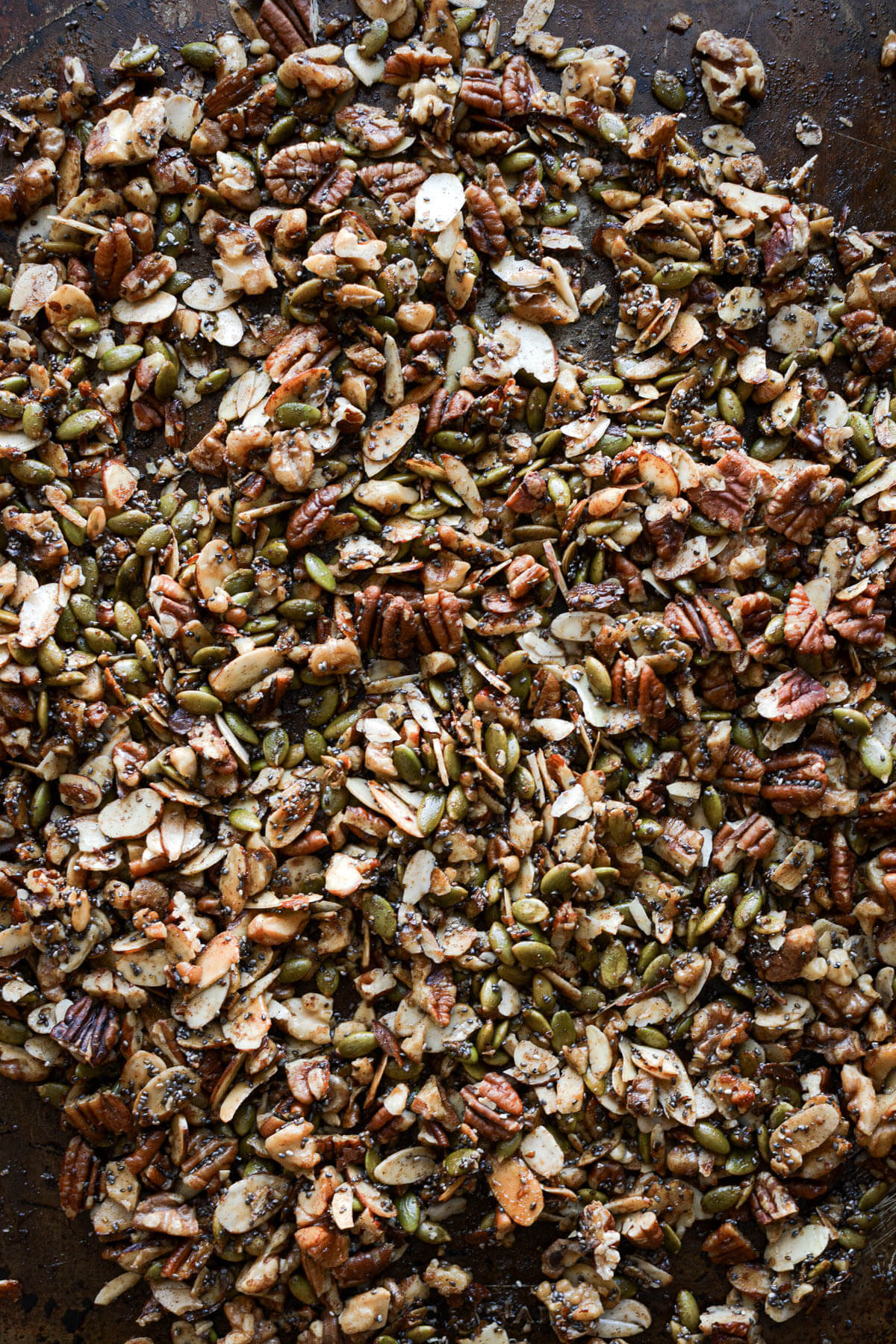 Maple vanilla almond grain free granola with assorted nuts and seeds.