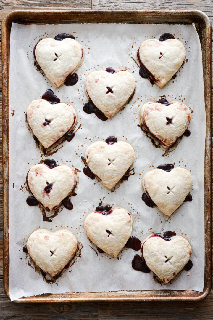Step 4 for making mini heart shaped cherry hand pies.