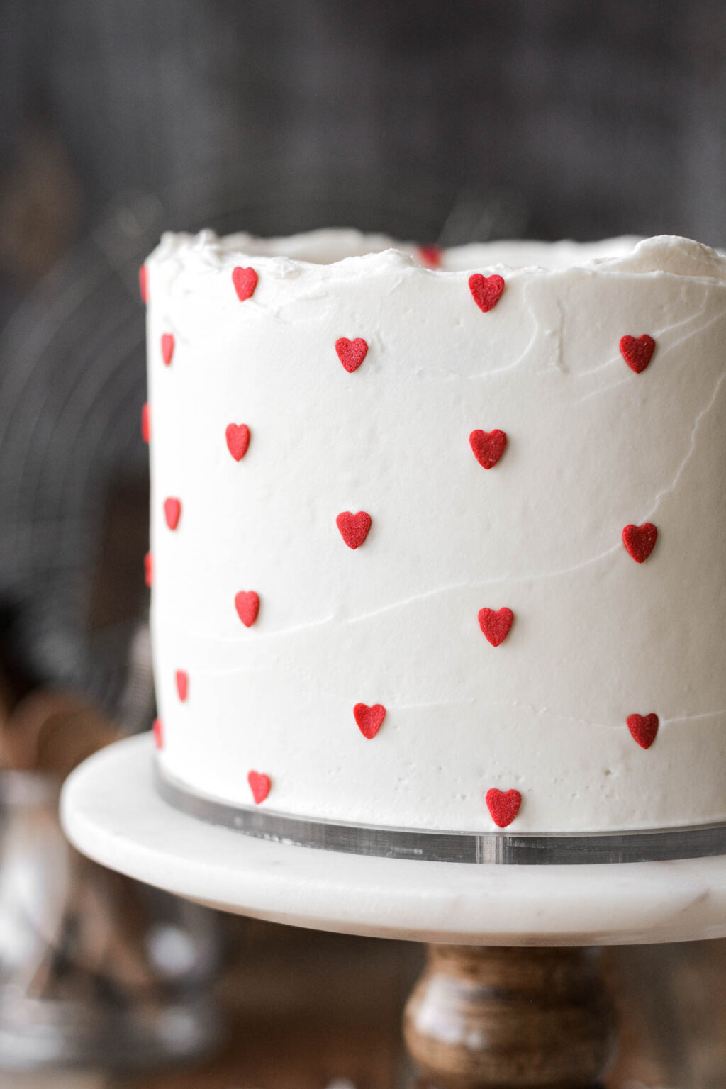 Red and White Valentine's Day Cake with Mini Hearts - Curly Girl Kitchen