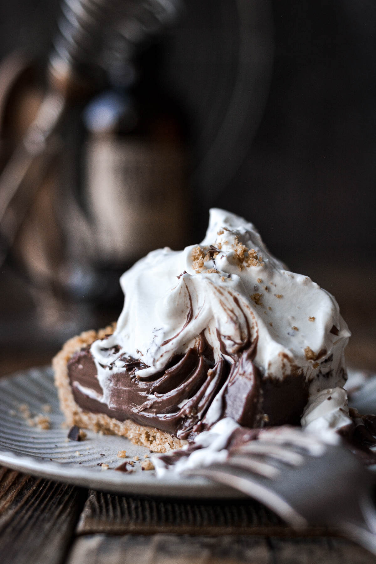 Chocolate cream pie with whipped cream.