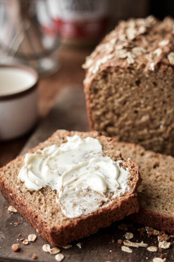 Irish brown bread smeared with butter.