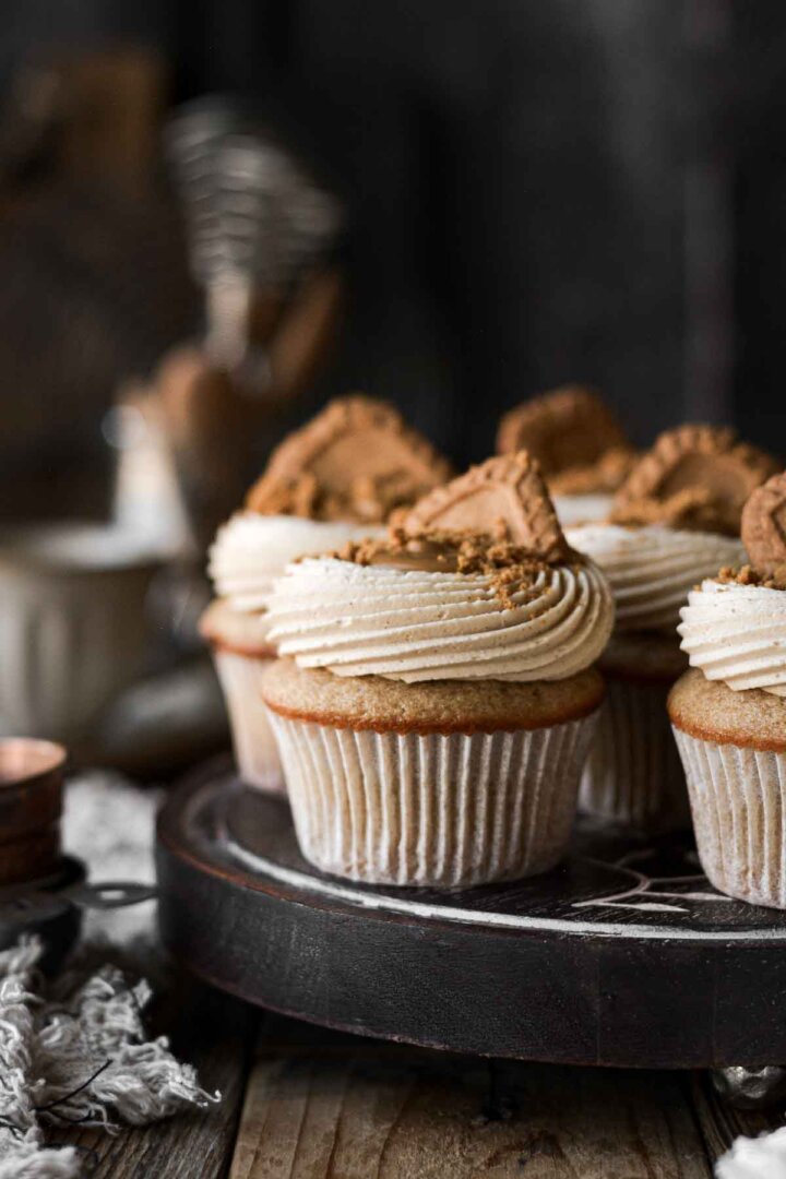 High Altitude Cookie Butter Cupcakes - Curly Girl Kitchen