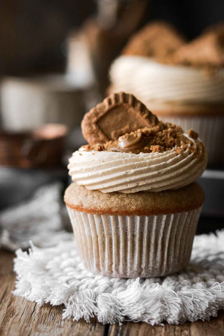 High Altitude Cookie Butter Cupcakes - Curly Girl Kitchen