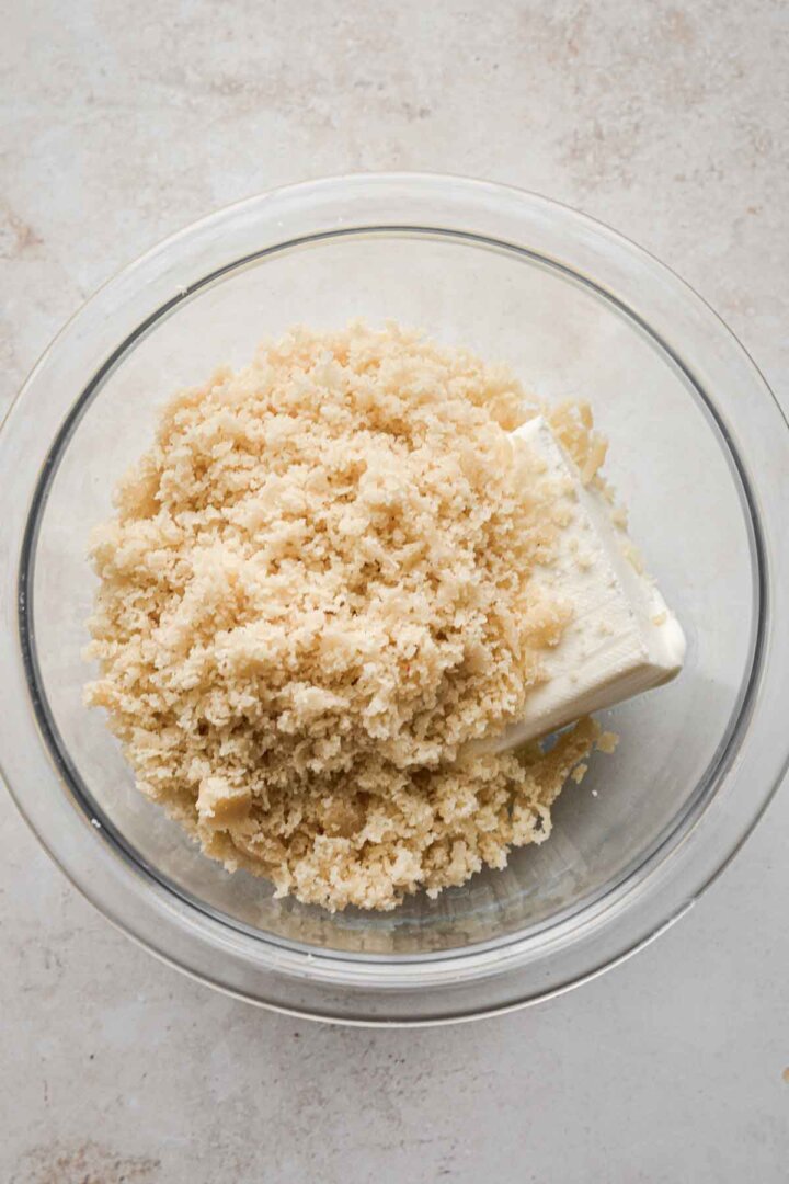 Step 1 for making almond cream cheese filling.