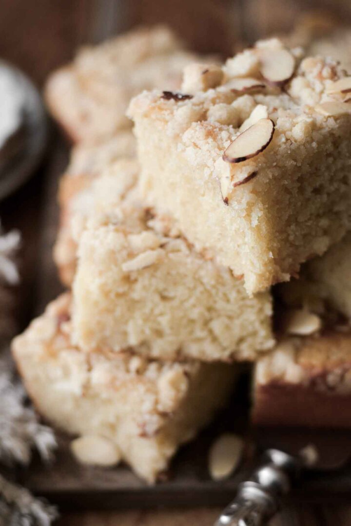 Almond coffee cake with almond crumb topping.