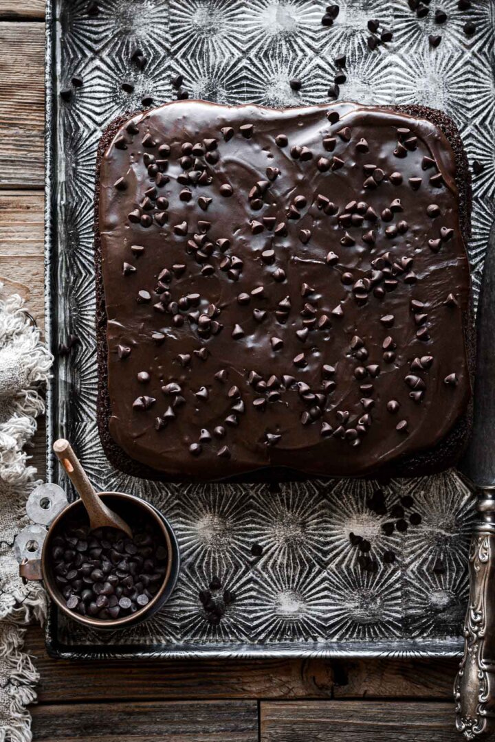 Step 7 for making a chocolate depression cake.