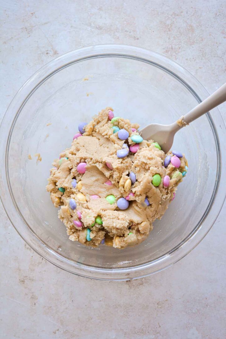 Step 8 for making big M&M cookies.