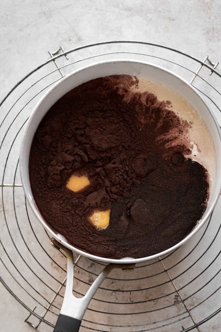 Step 1 for making homemade dark chocolate ice cream.