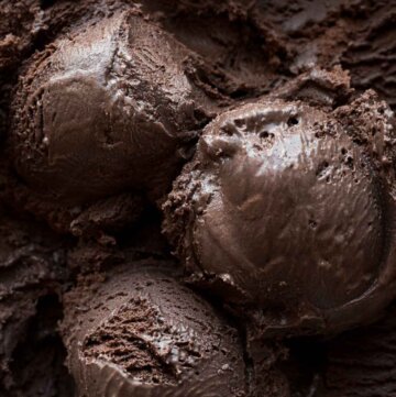 Scoops of double Dutch dark chocolate ice cream.