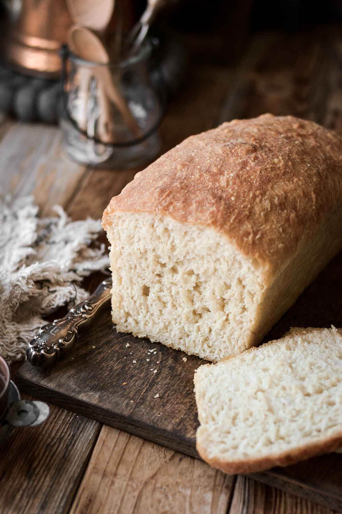 Peasant bread on a wooden board.
