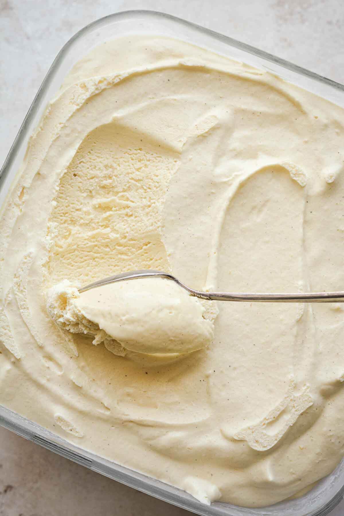 Spoonful of mango ice cream.