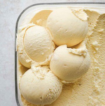 Scoops of cardamom mango ice cream.