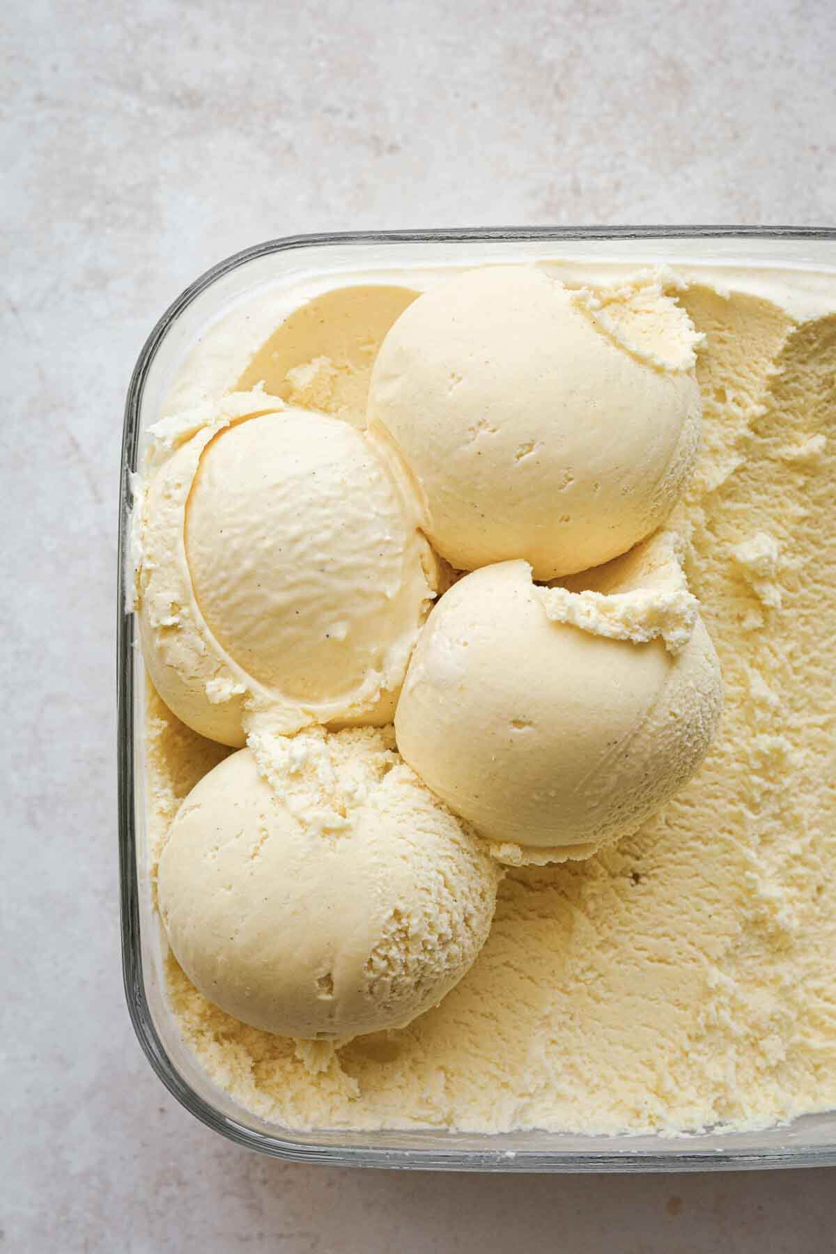 Scoops of cardamom mango ice cream.