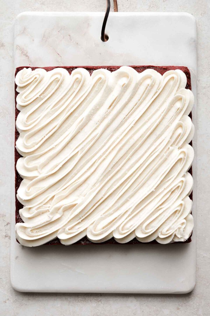 Step 8 for making red velvet bars.