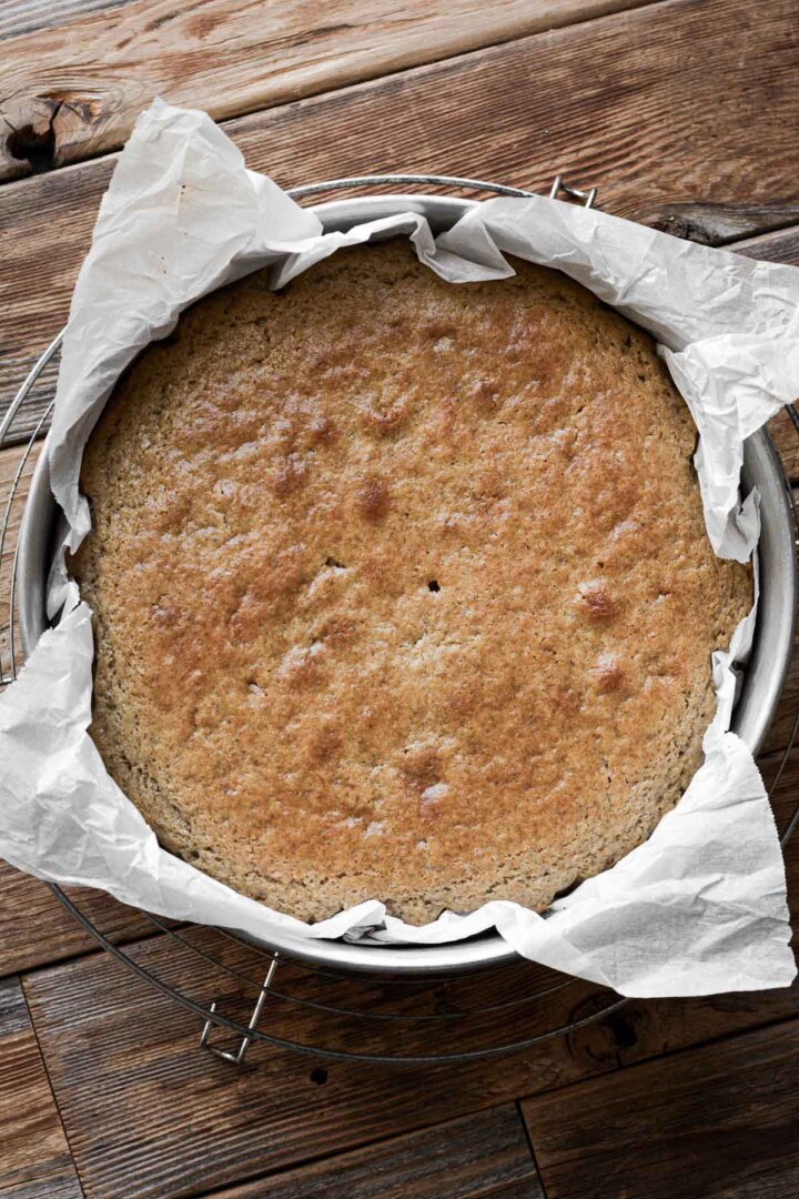Step 5 for making an apple upside down cake.