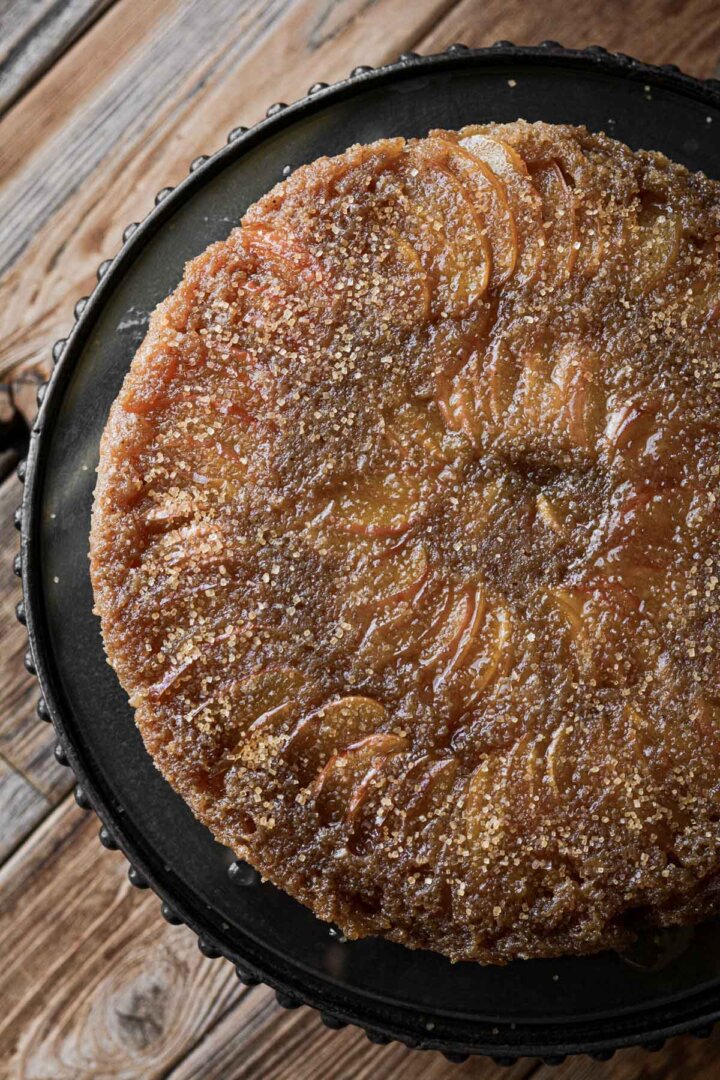 Step 6 for making an apple upside down cake.