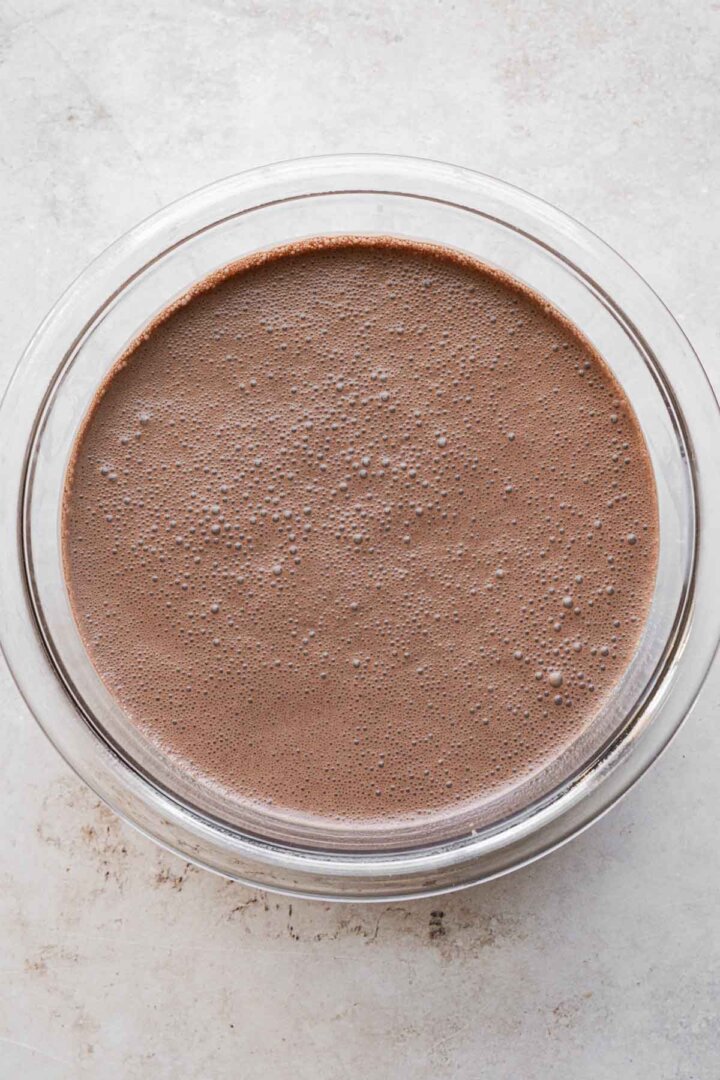 Bowl of chocolate crepe batter.