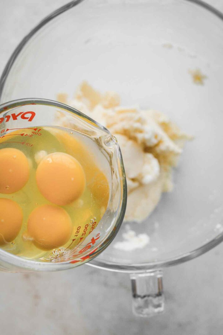 Step 4 for making chess pie - adding eggs.