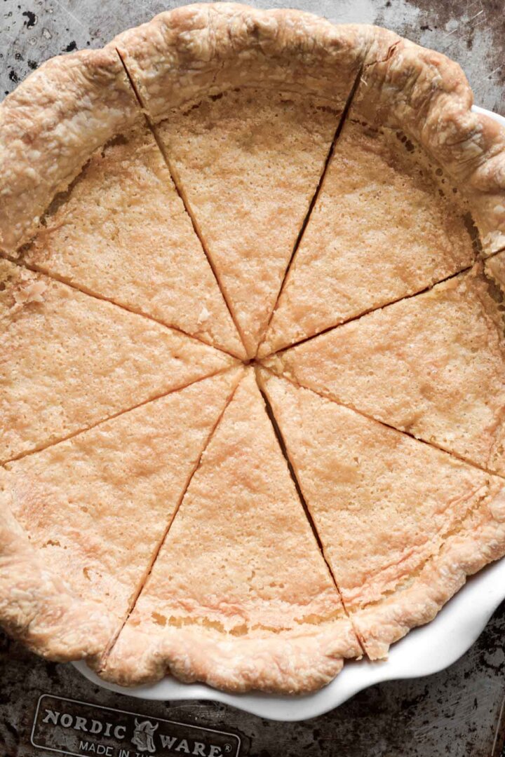 Chess pie cut into slices.