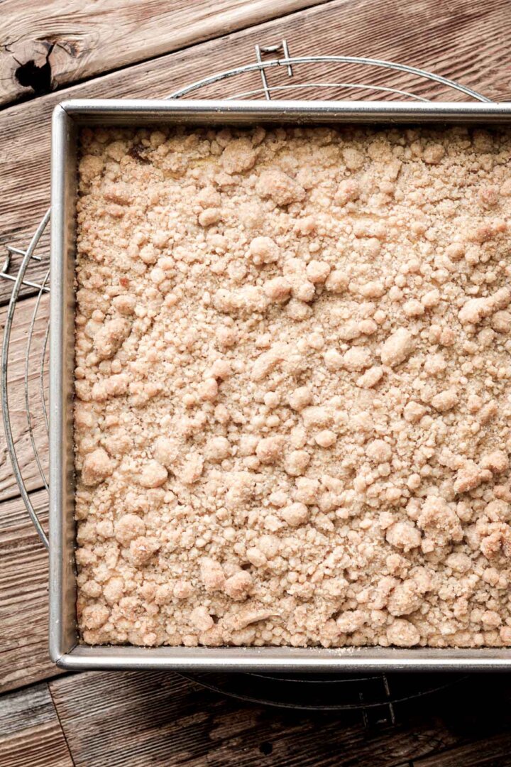 Step 7 for making apple cornbread crumb cake - finished cake.