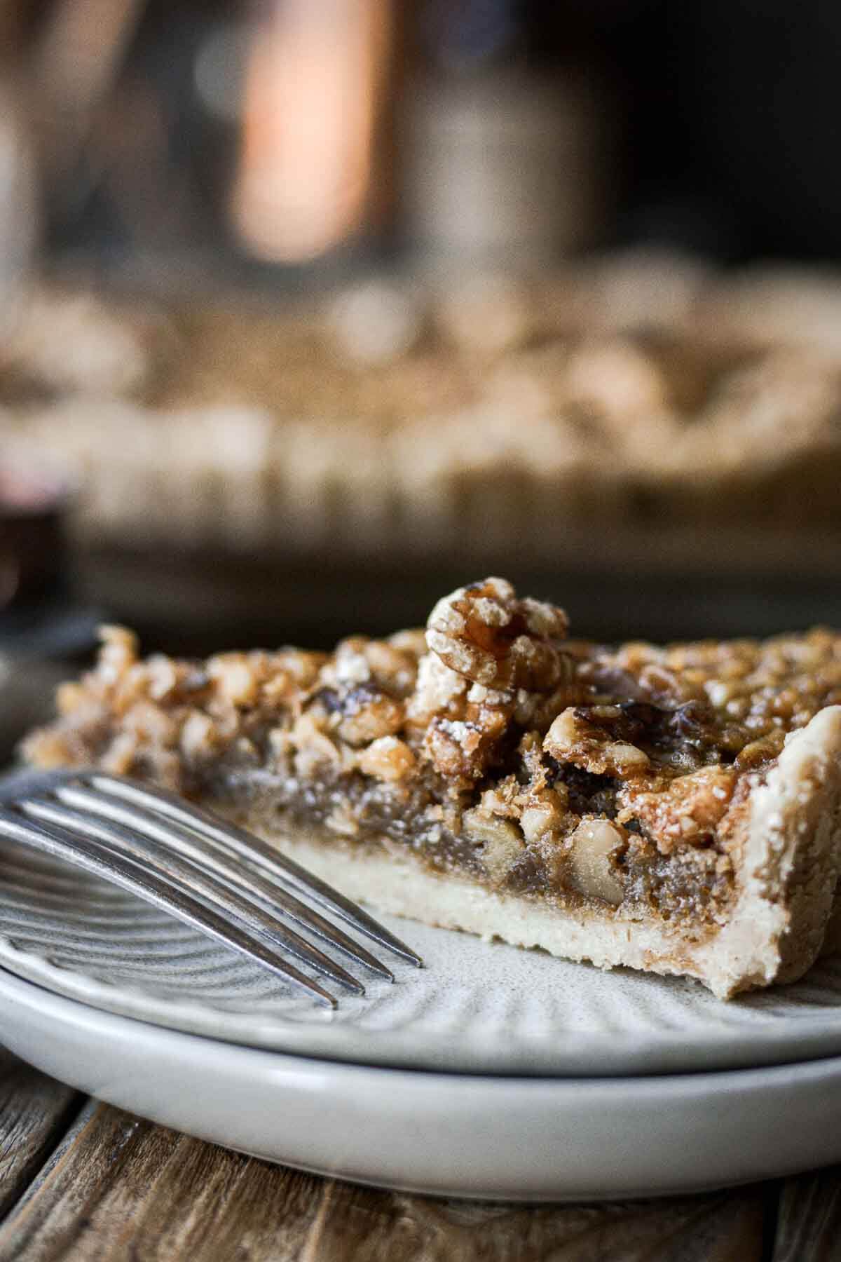 Slice of walnut pie.