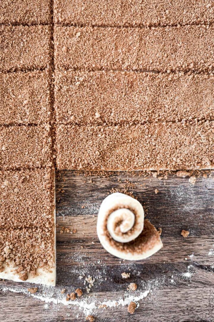 Step 2 for making mini cinnamon rolls.
