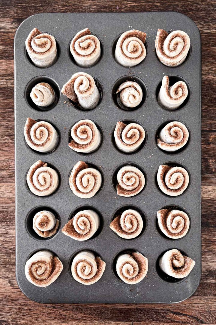 Step 3 for making mini cinnamon rolls.