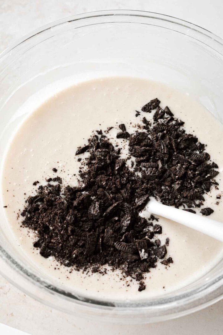 Oreo cookie crumbs added to vanilla cake batter.