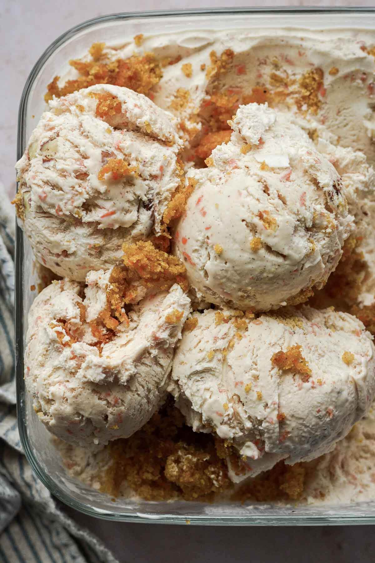 Scoops of carrot cake ice cream.