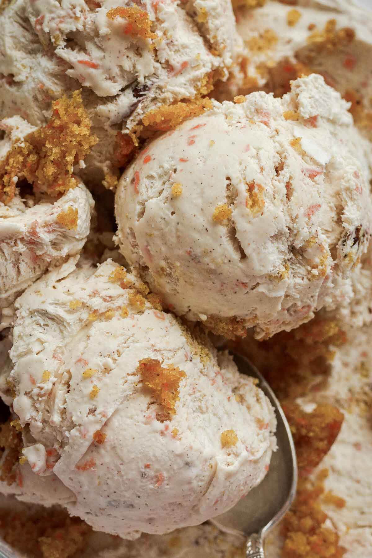 Scoops of carrot cake ice cream.