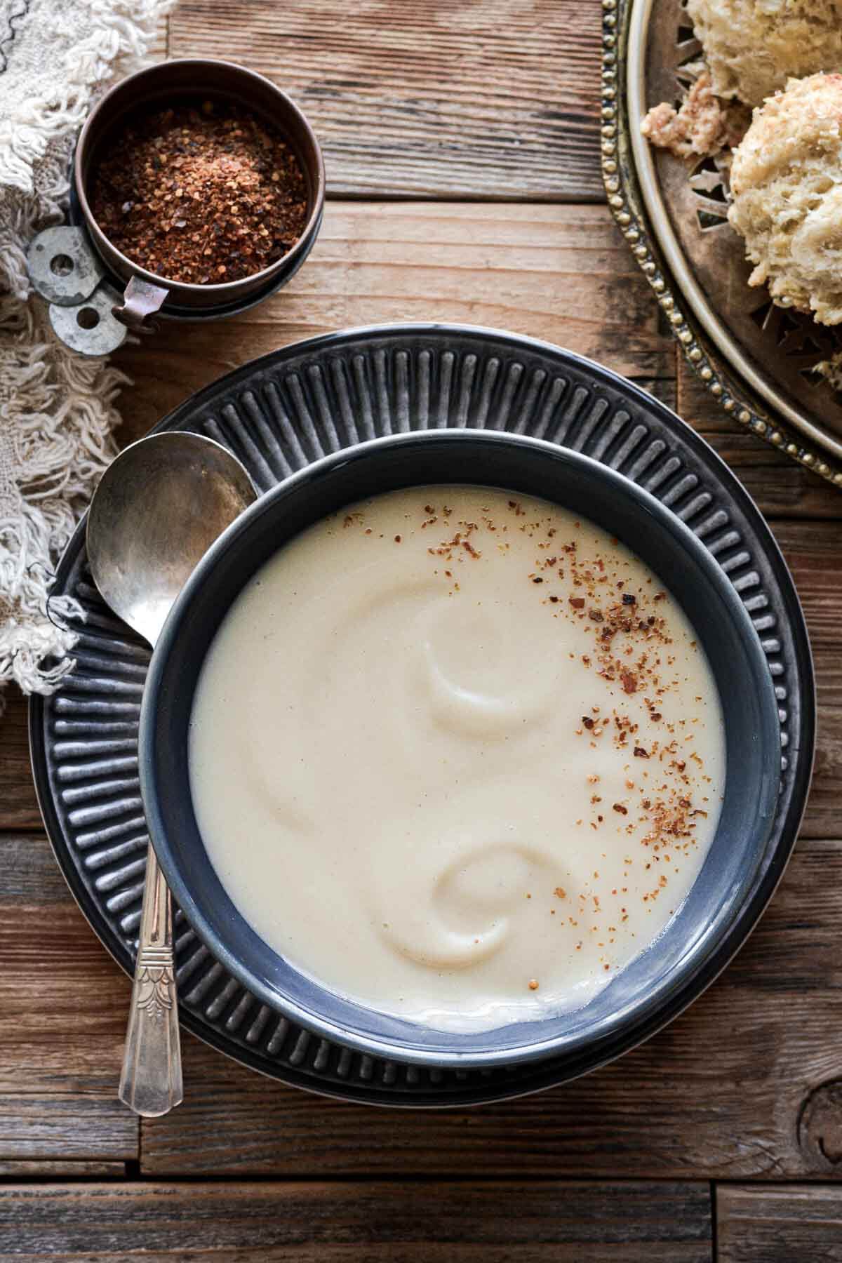 Bowl of apple parsnip soup.