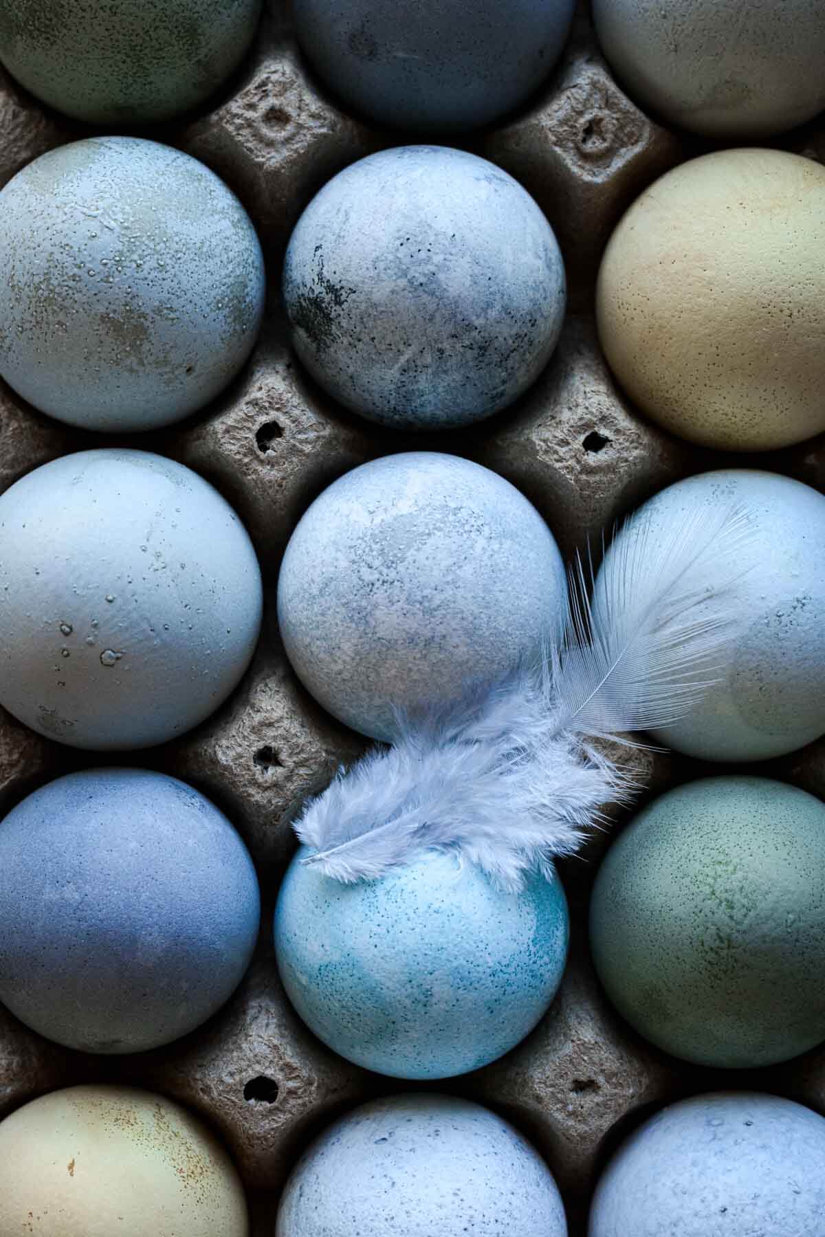 Easter eggs dyed with natural vegetable dyes.