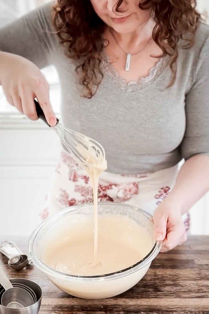 Whisking vanilla cake batter.