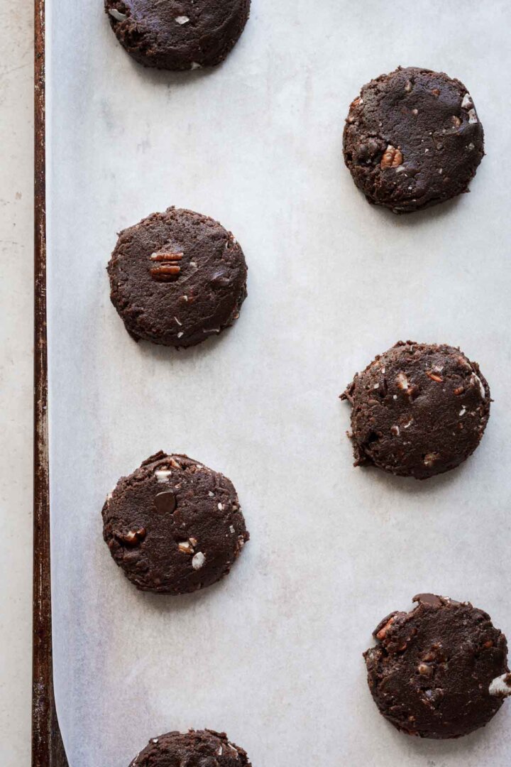 German chocolate cookies, ready to be baked.