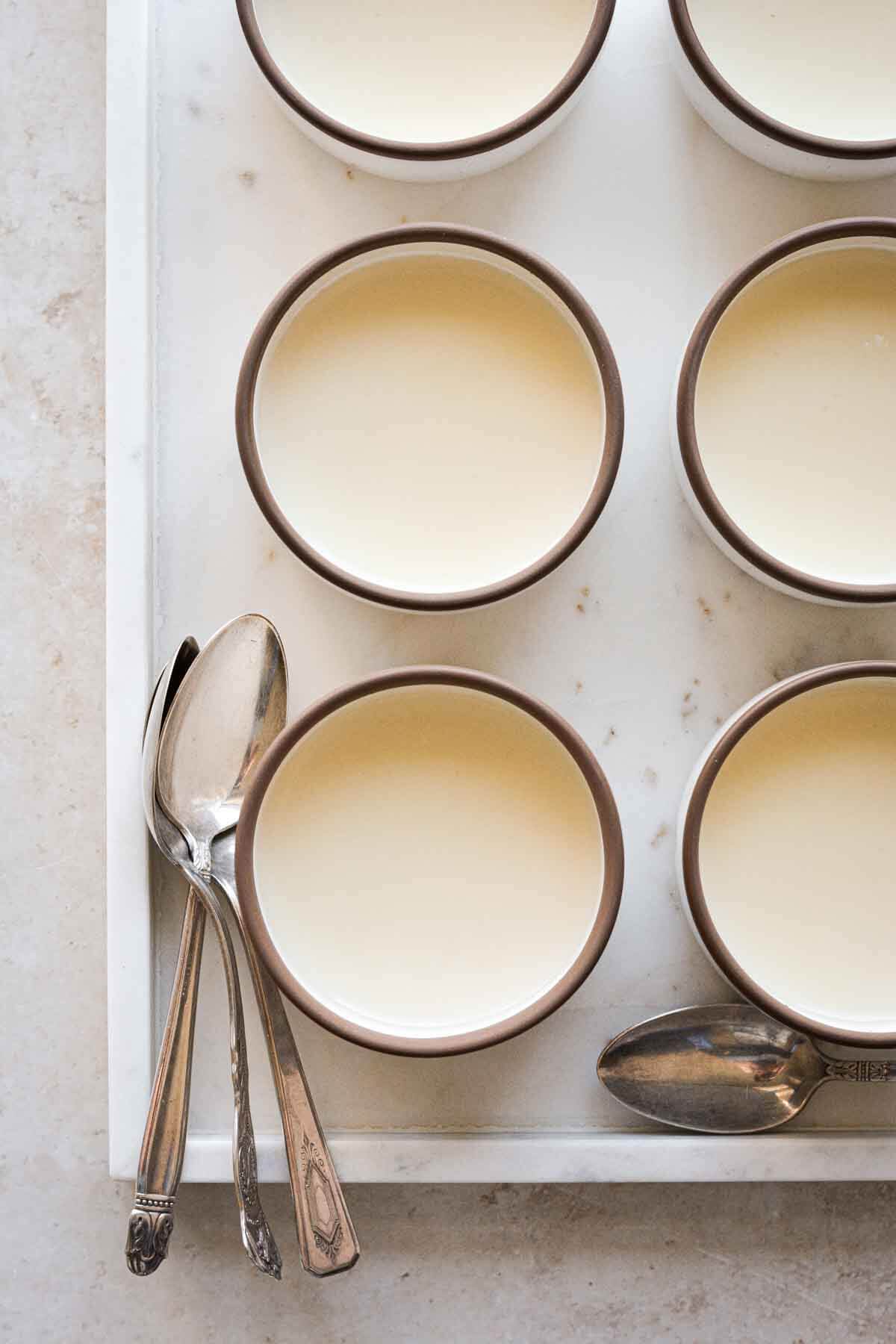 Lemon posset in ramekins.