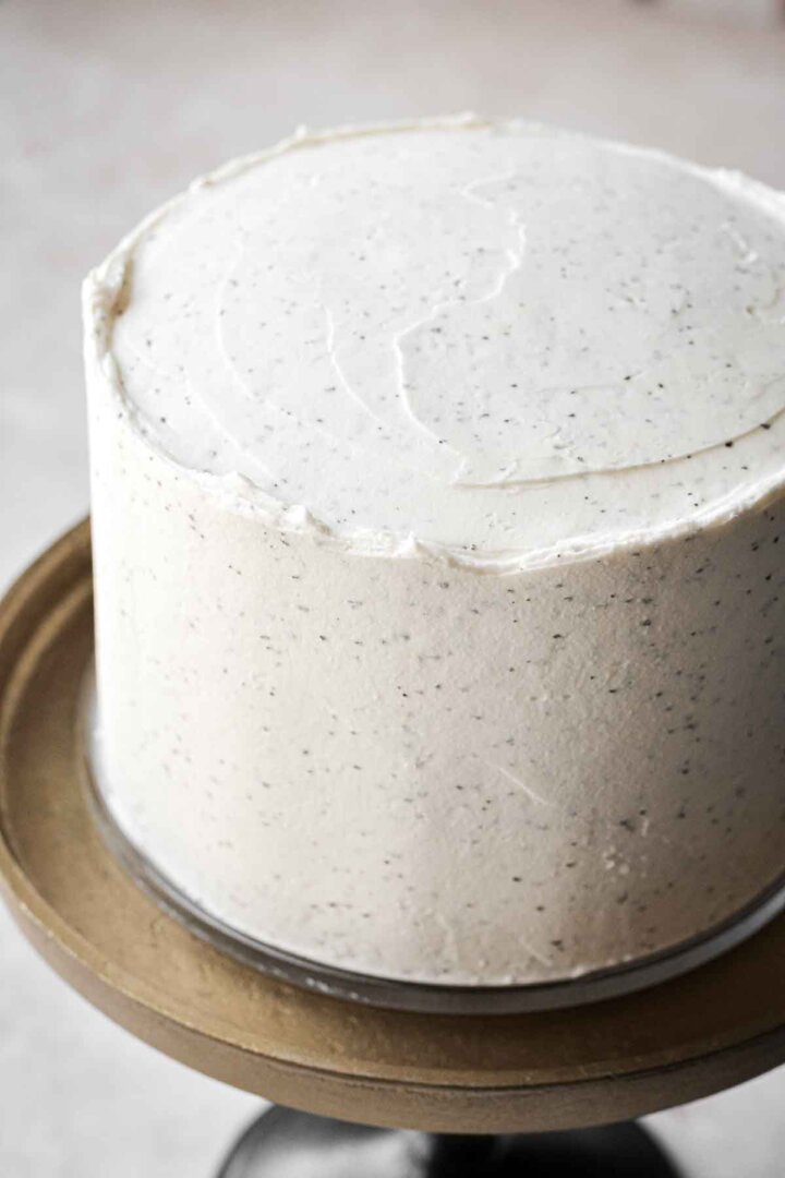 Earl grey buttercream on a layer cake.