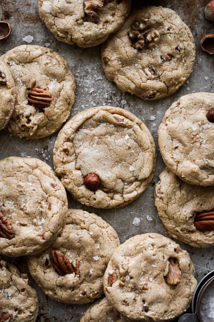 Brown butter cookies with pecans, walnuts, and hazelnuts.