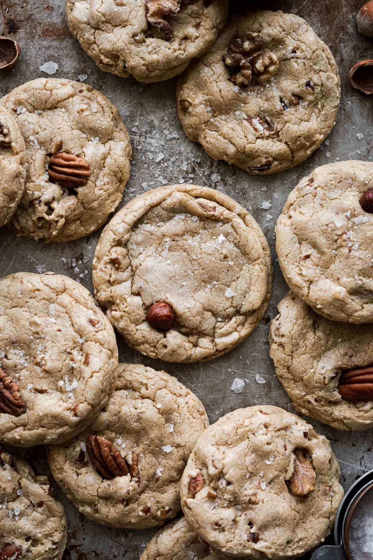 Brown butter cookies with pecans, walnuts, and hazelnuts.