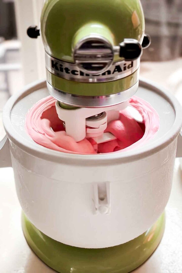 Step 7 for making raspberry ice cream - churn.