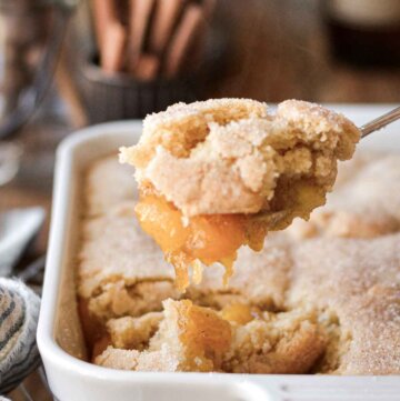 Spoonful of mango cookie cobbler.