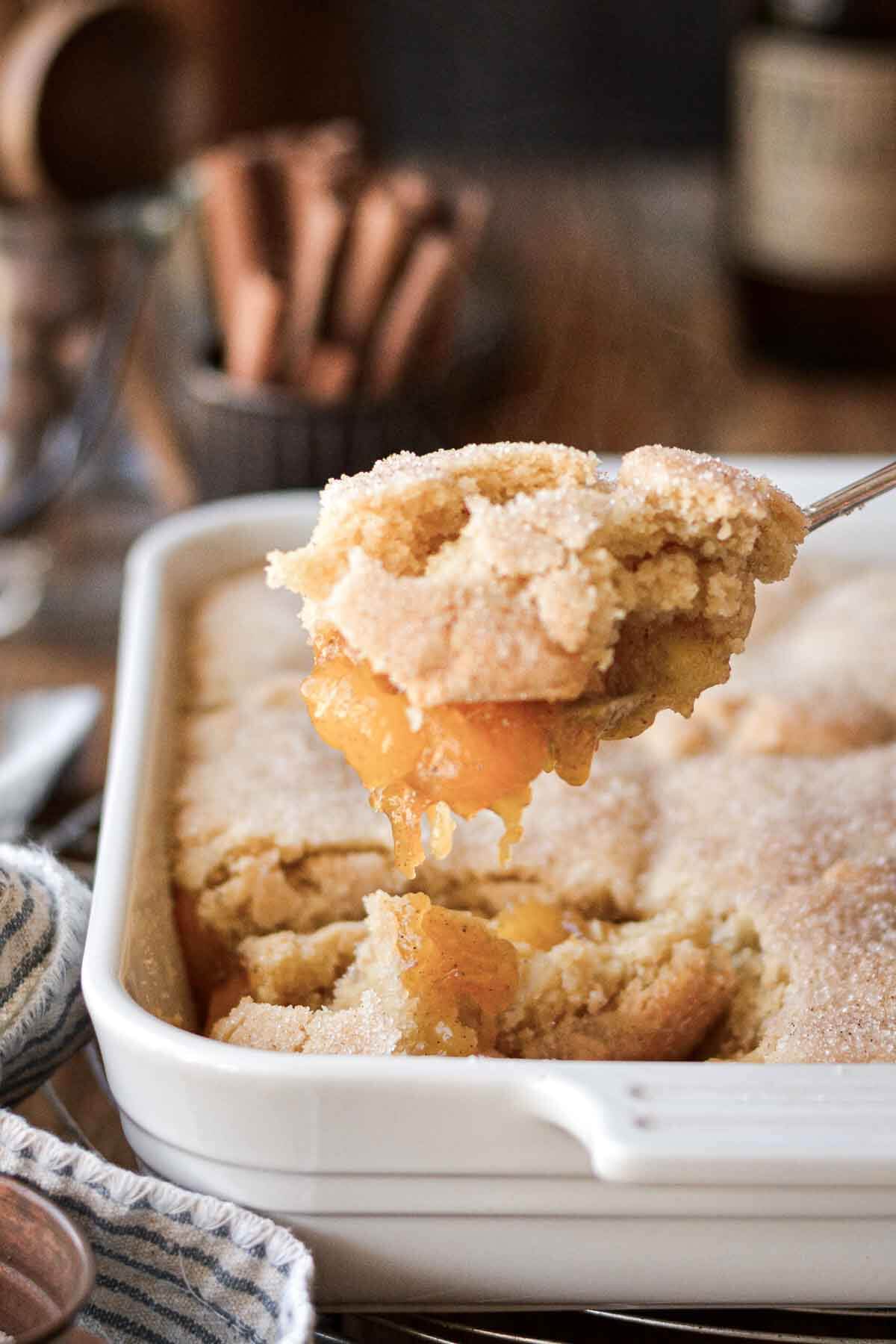 Spoonful of mango cookie cobbler.