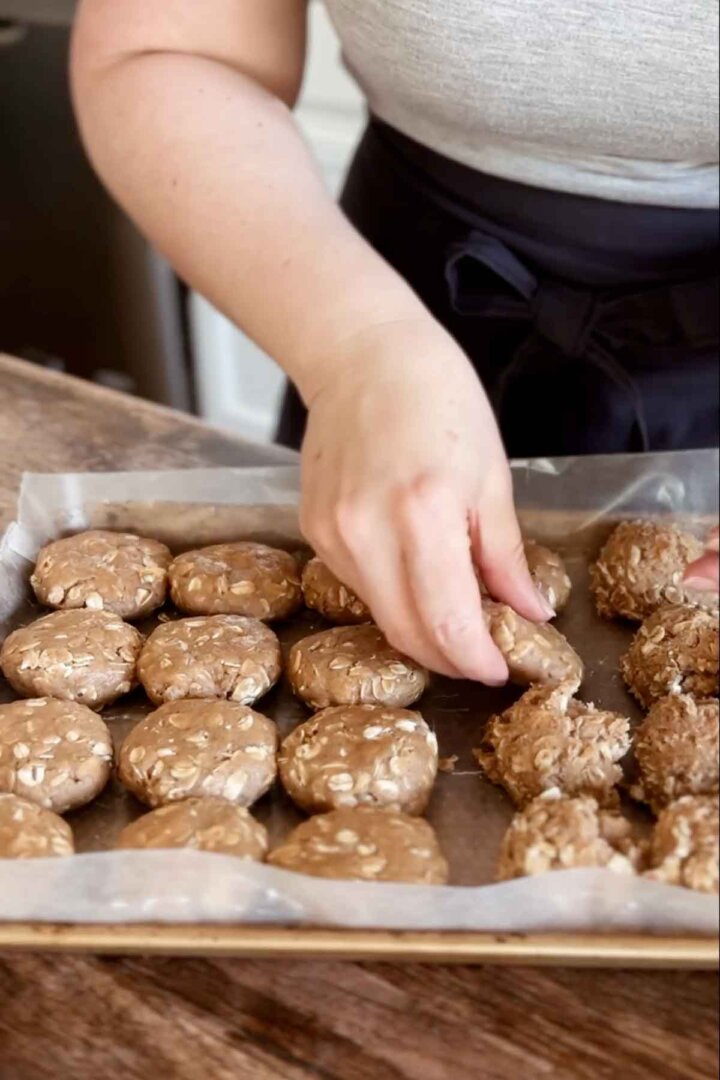 Step 6 for making oatmeal cookies - shaping dough balls.