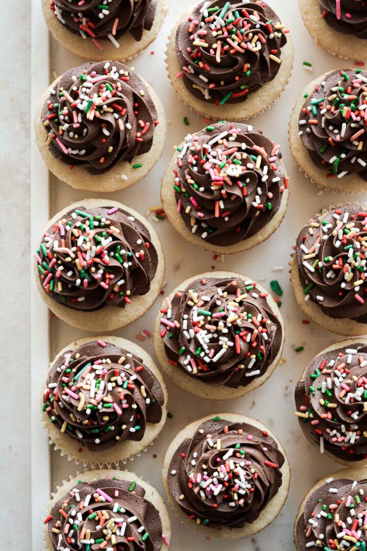 Birthday cupcakes with sprinkles.