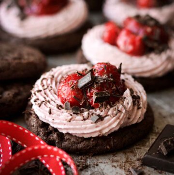 Chocolate cherry cookie, sprinkled with chopped chocolate.