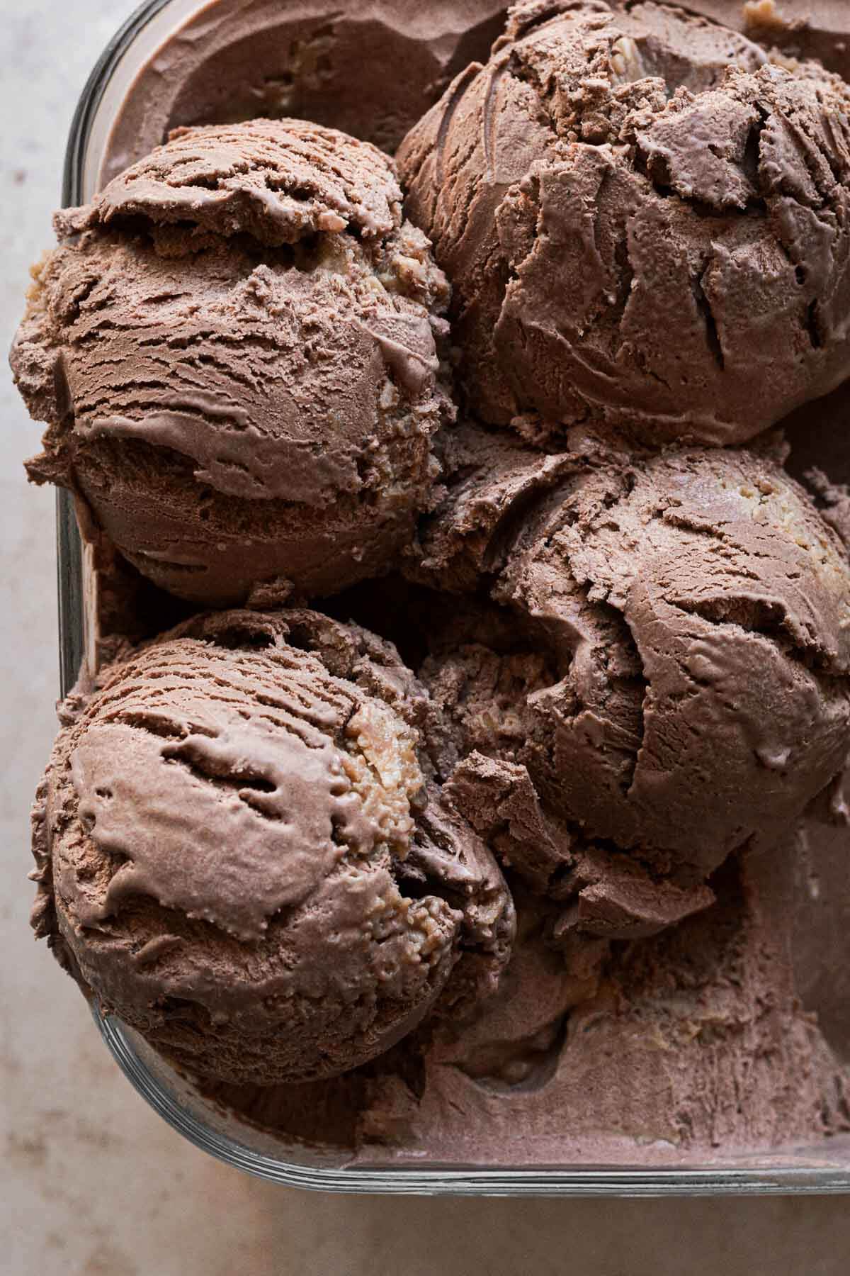 Scoops of German chocolate cake ice cream.