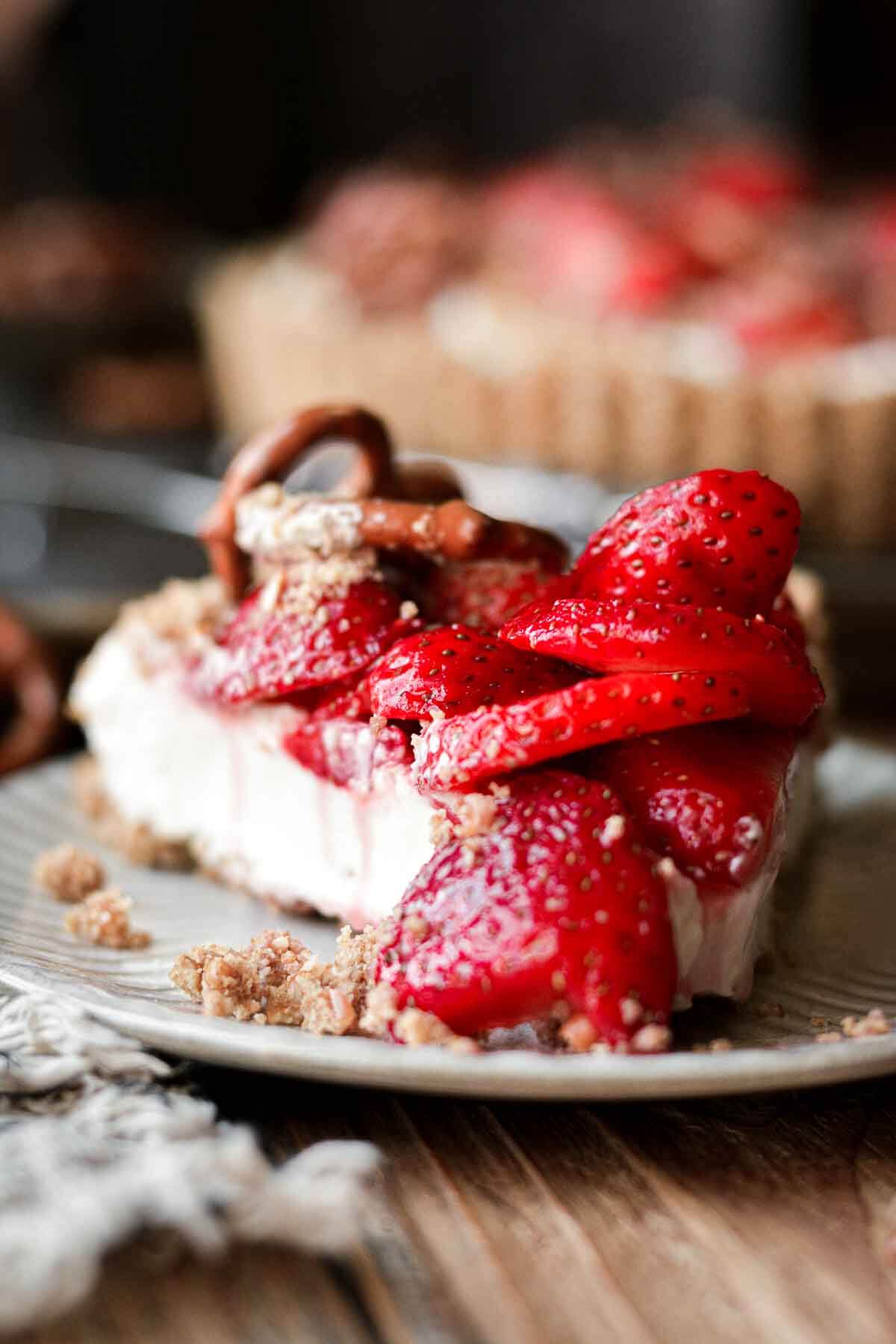 Slice of strawberry pretzel pie.