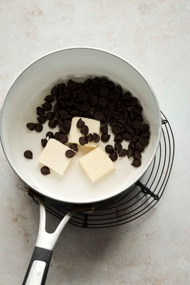 Step 1 for making brownie batter ice cream - melting butter and chocolate.