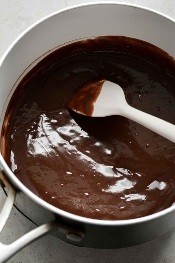 Step 2 for making brownie batter ice cream - melting butter and chocolate.