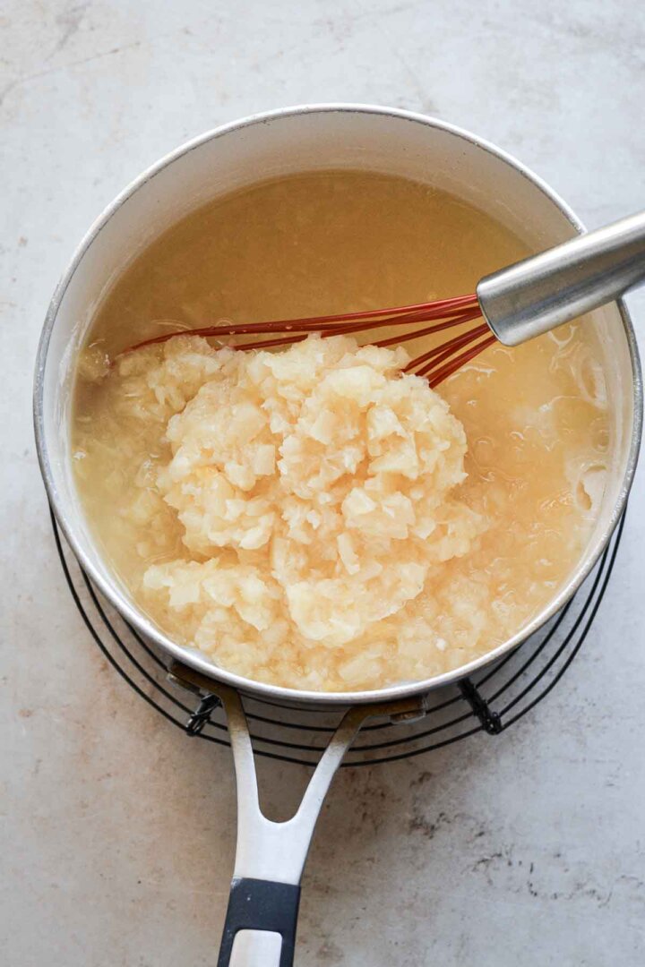 Step 1 for making crushed pineapple cake filling.