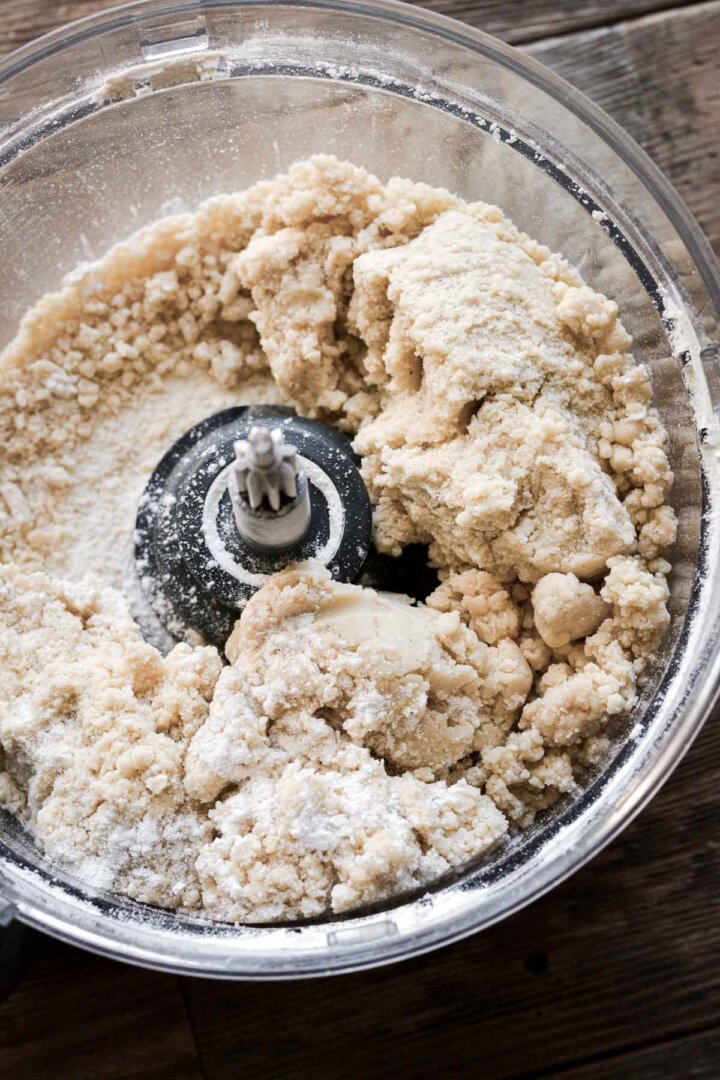 Step 2 for making shortbread cookies - making the dough in a food processor.